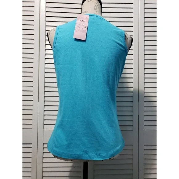 Blush Novelty Tank Top Women's Medium Teal Blue I Heart‎ My Bed Graphic Print - Picture 4 of 8